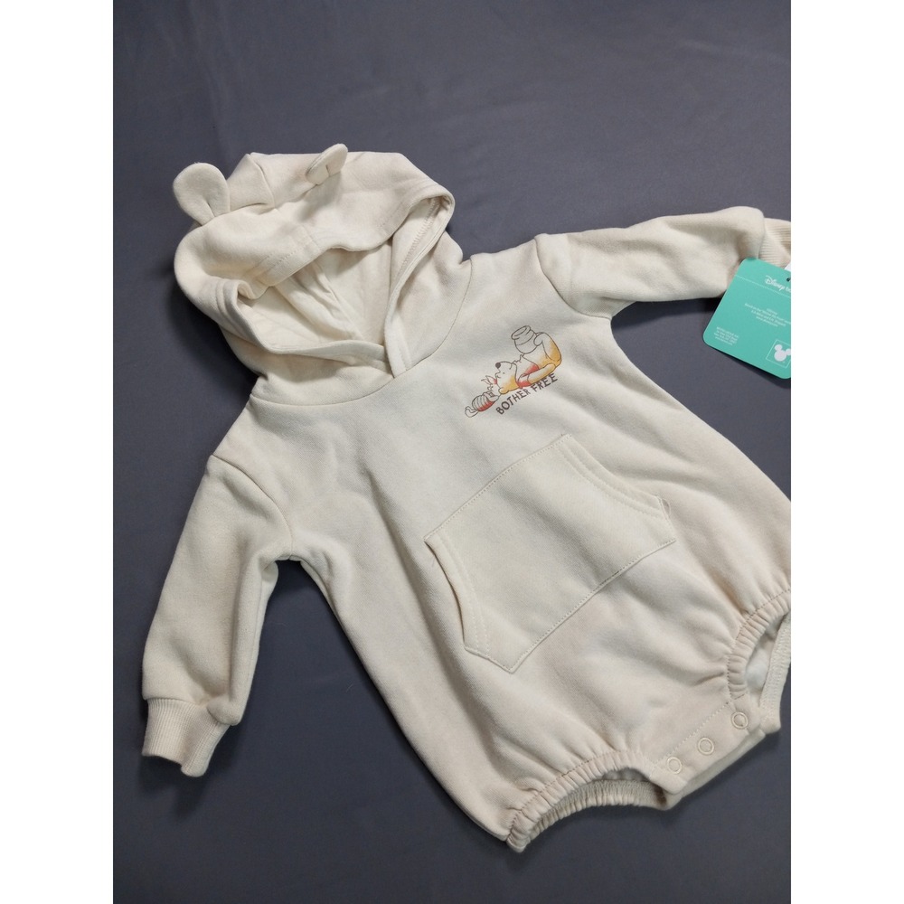 Disney Baby Winnie the Pooh Hooded Romper NB Cream Bother Free New With Tags